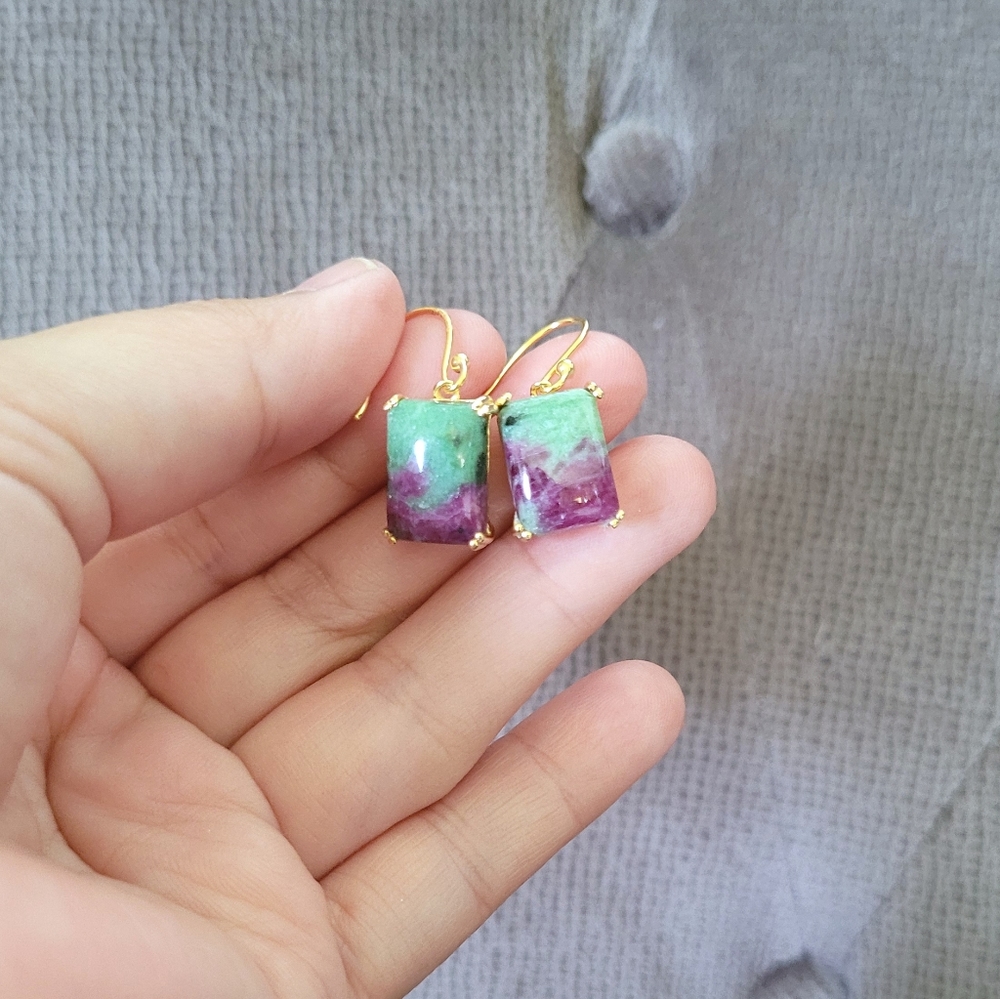 Shivam Rectangular Ruby Ziosite  Earrings - Picture 12 of 15